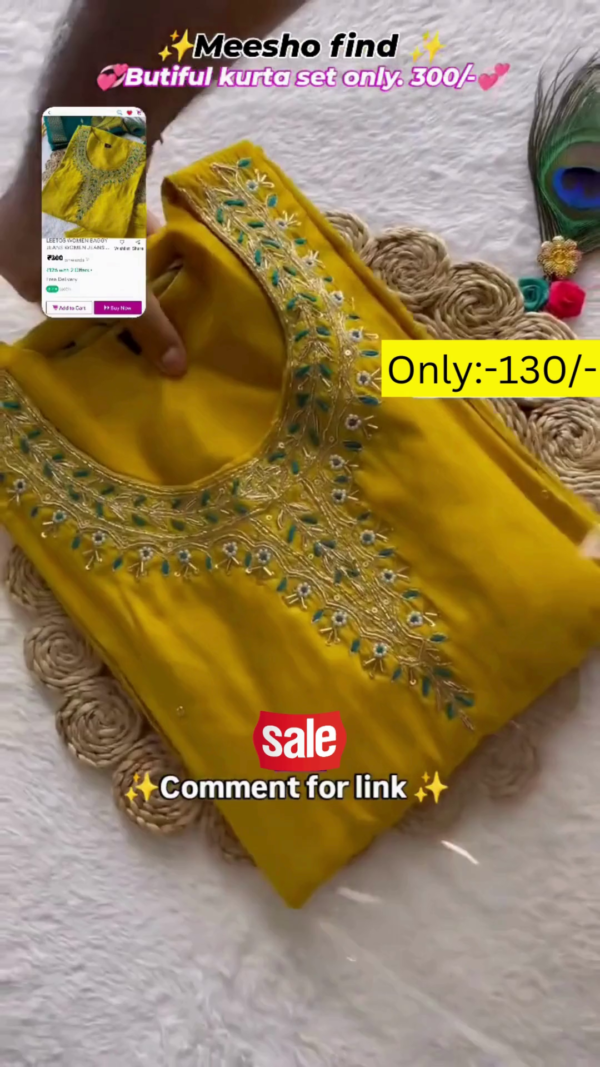 Trendy Mustard Yellow Embroidered Neck Design with Bead & Thread Work Kurta Set with Pants and Dupatta | Stylish Ethnic Wear for Women