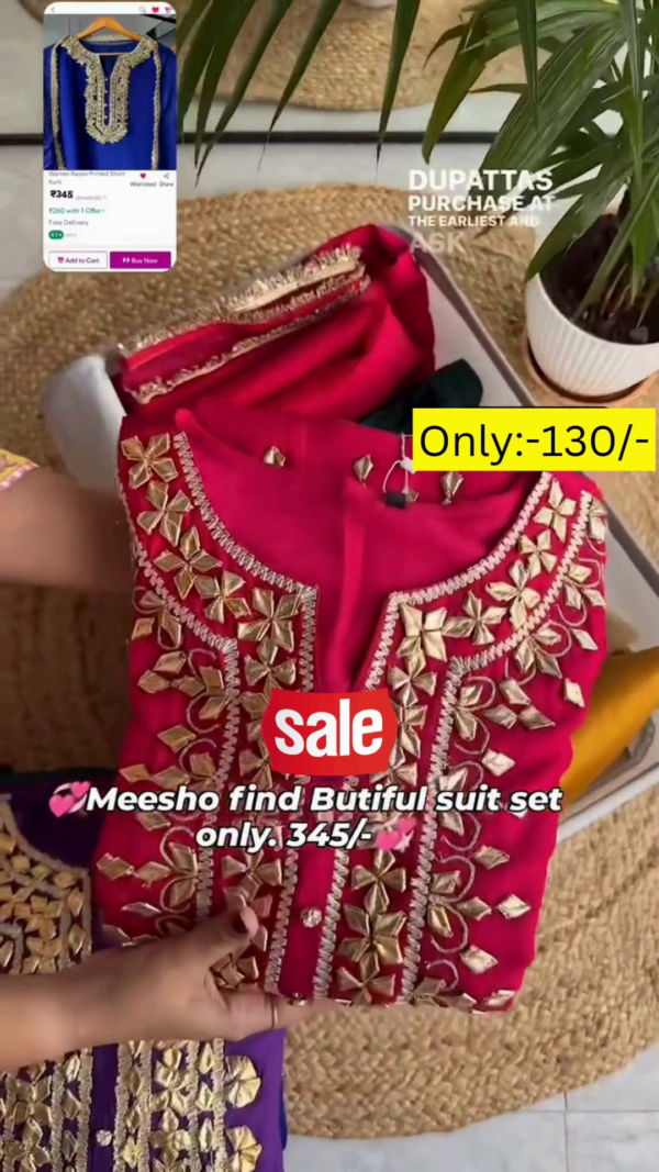 Trendy Women's Heavy Embroidered Short Kurti Suit Set | Designer Gotapatti Work | Multiple Rich Colors Perfect for Festive & Party Wear | Premium Rayon Fabric - Image 3
