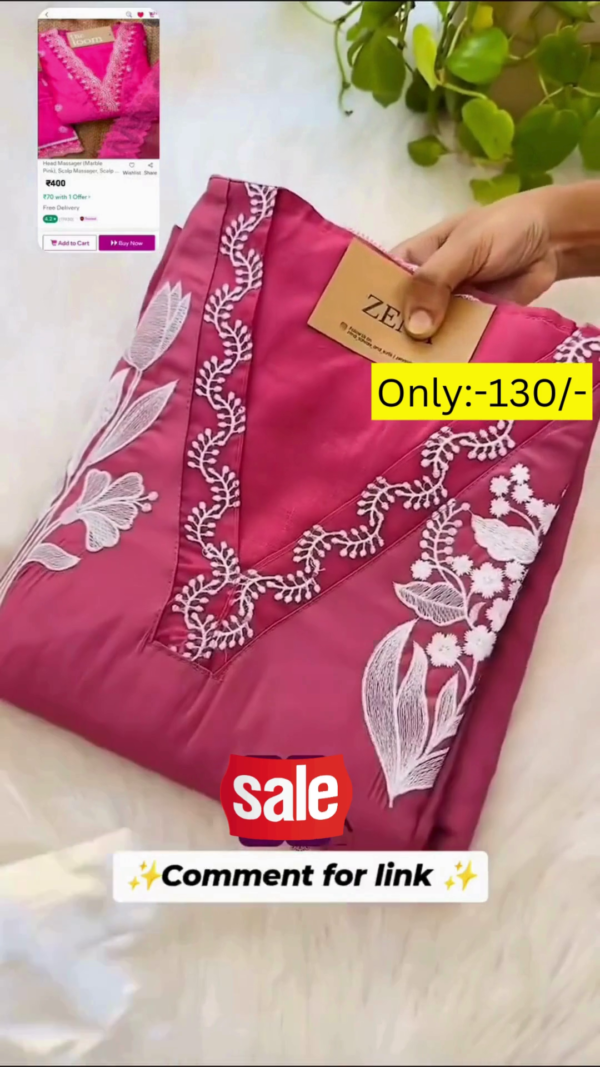 Stylish Pink Embroidered Kurti Set for Women – Elegant Floral White Thread Work, Soft Comfortable Fabric, Perfect for Casual & Festive Wear