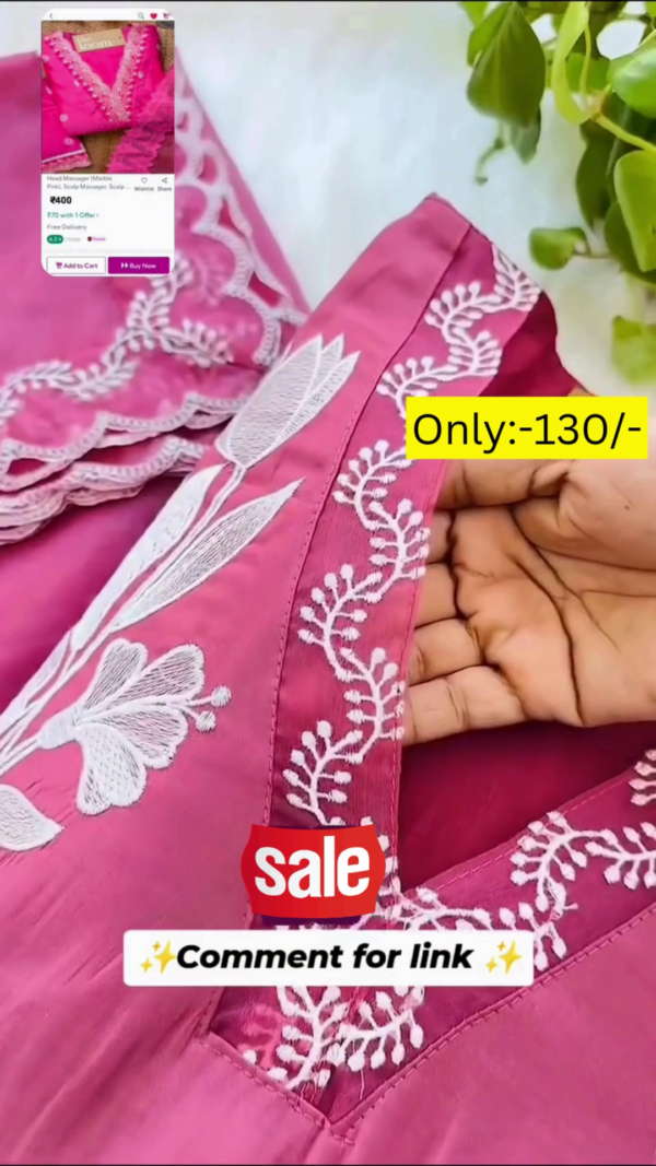 Stylish Pink Embroidered Kurti Set for Women – Elegant Floral White Thread Work, Soft Comfortable Fabric, Perfect for Casual & Festive Wear - Image 2