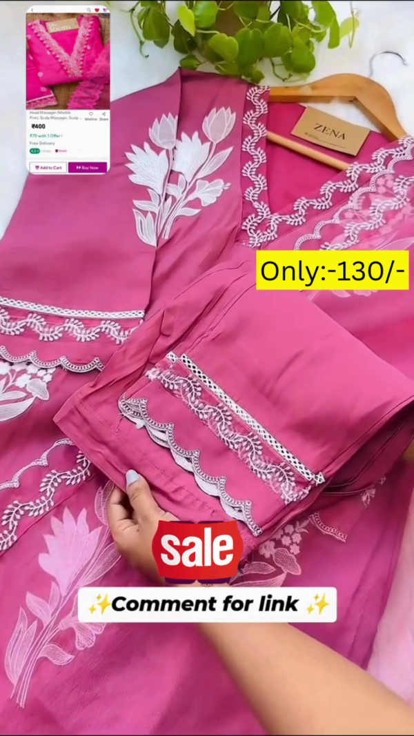 Stylish Pink Embroidered Kurti Set for Women – Elegant Floral White Thread Work, Soft Comfortable Fabric, Perfect for Casual & Festive Wear - Image 3