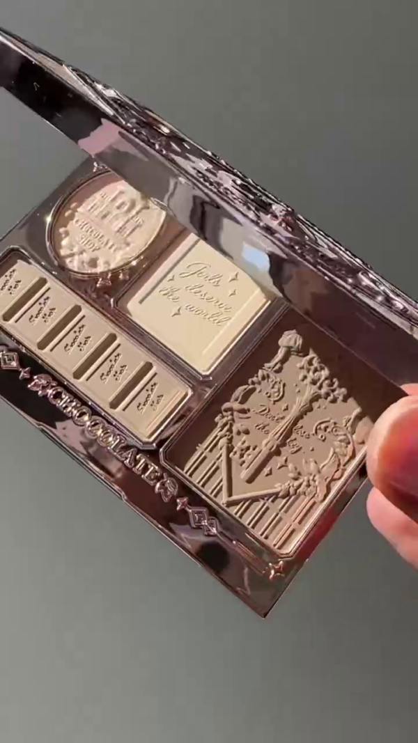 Flower Knows Chocolate Series – Luxuriously Sculpted Contour & Highlighter Palette with Vintage Baroque Detailing and Whimsical Engraved Mottos - Image 3