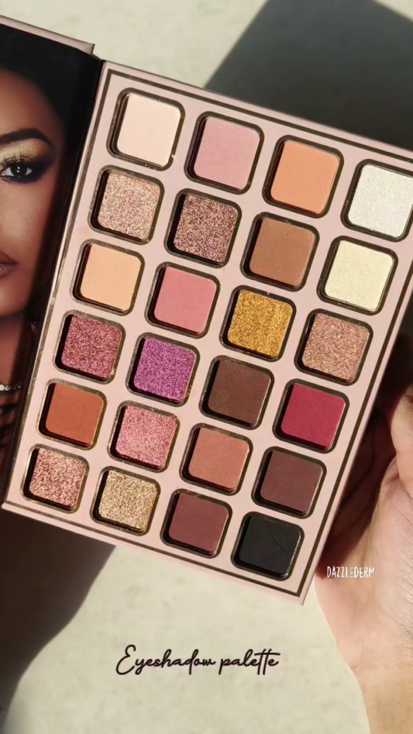 DazzleDerm All-in-One Glam Palette Collection – 24-Color Eyeshadow, 6-Shade Radiant Highlighter & 6-Blush Cheek Flush for Endless Makeup Looks