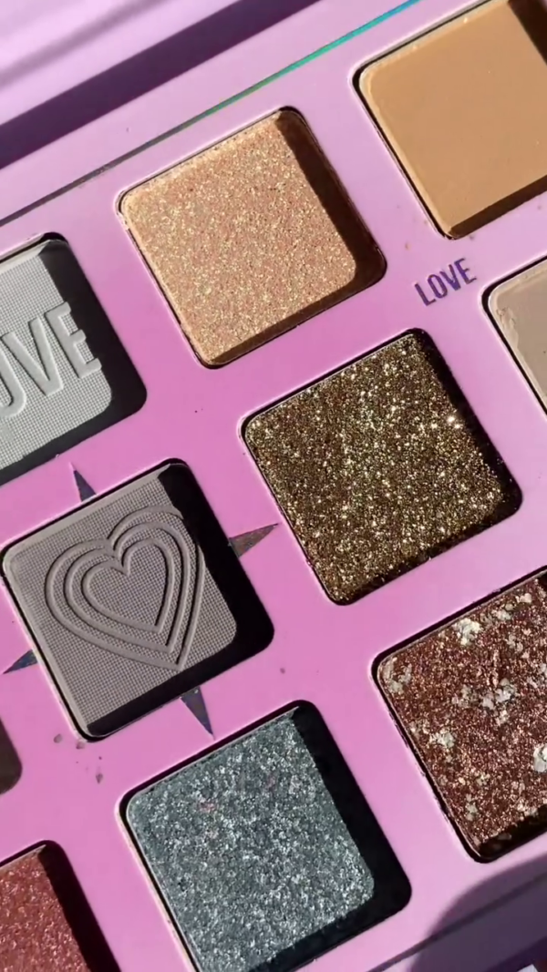 Vibrant Love-Themed Eyeshadow Palette Featuring Rich Mattes, Sparkling Metallics, and Shimmering Glitters for Bold and Playful Eye Looks - Image 2