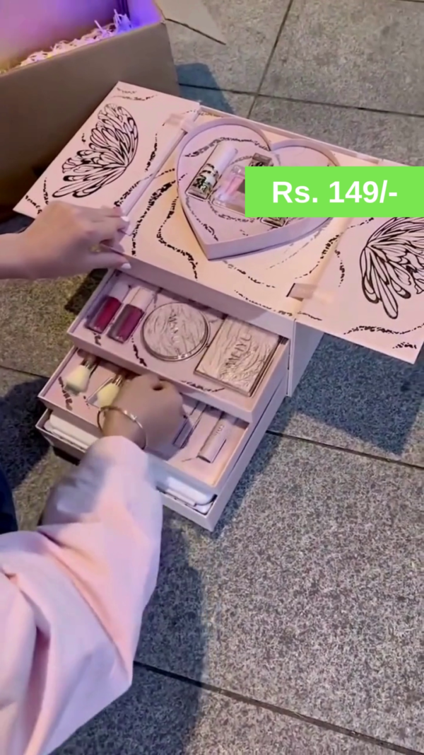 Luxury Multi-Layered Makeup Gift Box with LED Mirror, Cosmetic Brushes, Lipsticks, Eyeshadow Palette, and Beauty Essentials for Stylish and Elegant Looks - Image 2