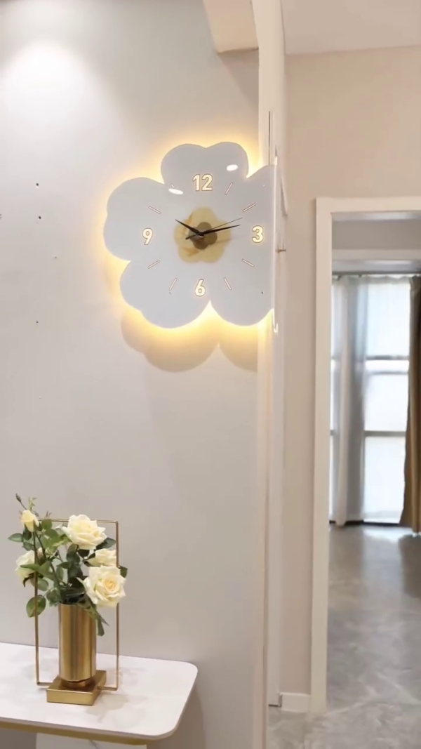 Dual-Sided Flower-Shaped Corner Wall Clock with Soft LED Backlight – Unique Decorative Timepiece for Modern Interiors - Image 3