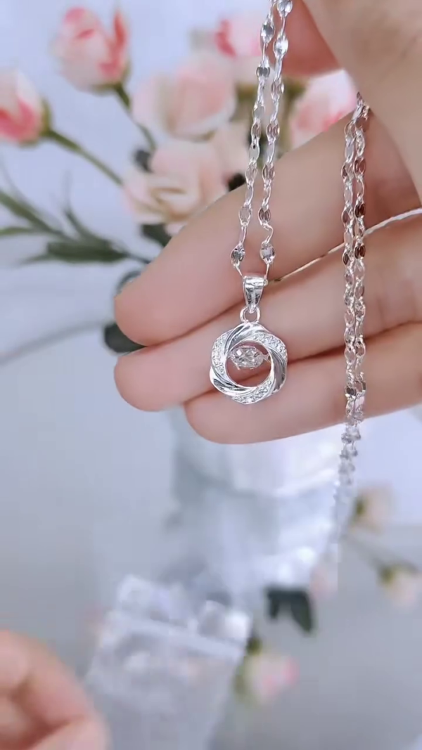 Exquisite Twisted Rose Design Sterling Silver Pendant Necklace with Dazzling Round-Cut Center Stone and Elegant Diamond-Cut Beaded Chain – Timeless Gift for Her - Image 3