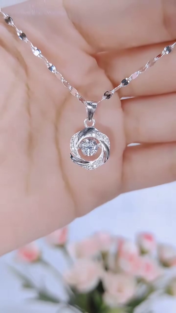 Exquisite Twisted Rose Design Sterling Silver Pendant Necklace with Dazzling Round-Cut Center Stone and Elegant Diamond-Cut Beaded Chain – Timeless Gift for Her