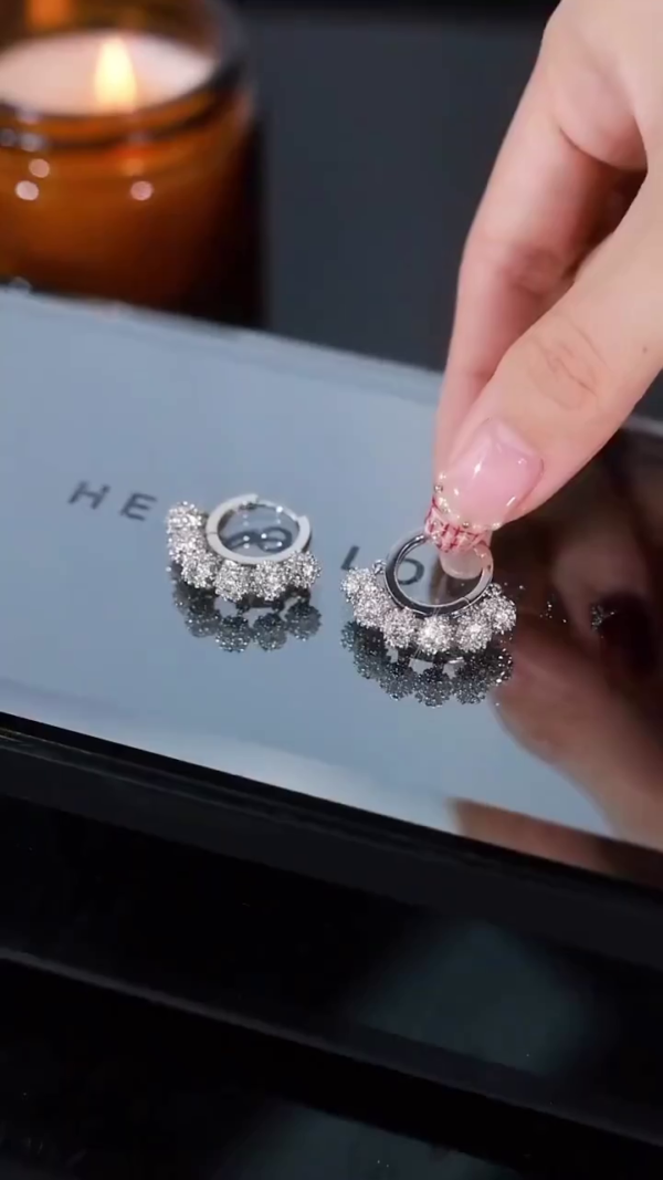 Luxury Sparkling Crystal Cluster Hoop Earrings for Women – Elegant Silver-Tone Huggie Style with Pavé Rhinestone Detailing – Dainty yet Glamorous Statement Jewelry for Special Occasions or Everyday Chic