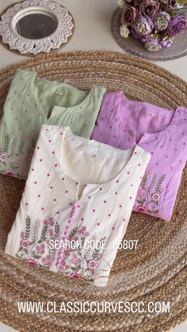 Floral Embroidered Cotton Kurta Set for Women with Matching Dupatta – Available in Pastel Green, Soft Lilac, and Classic Ivory – Stylish Front Button Detailing and Delicate Thread Work – Comfortable Daily Wear or Festive Outfit