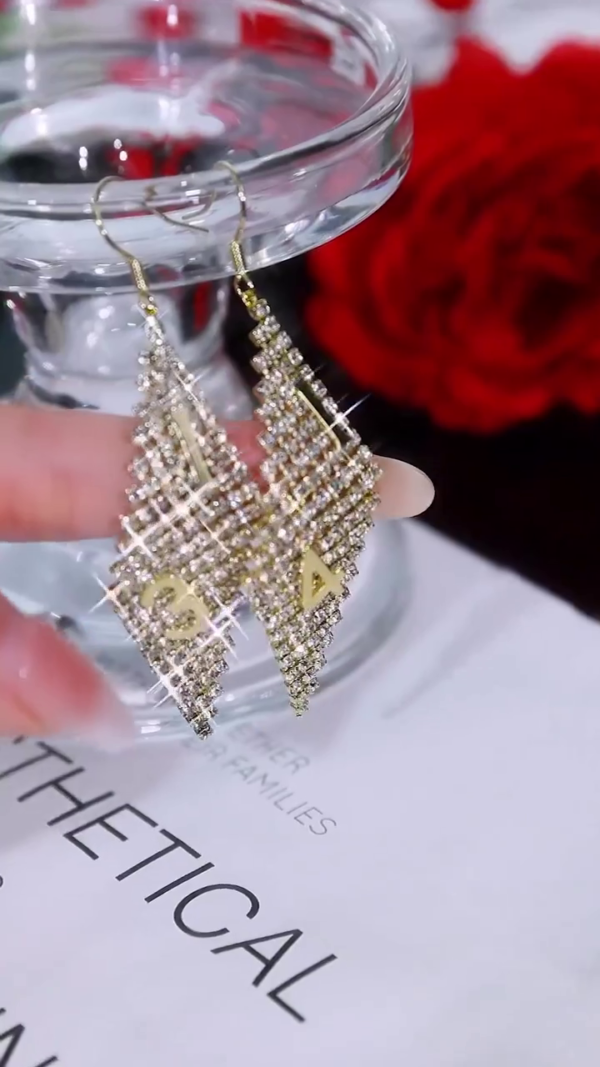 Elegant Rhinestone Drop Earrings for Women – Dazzling Crystal Long Dangle Design with Alphabet Charm – Lightweight Statement Jewelry for Party, Wedding, or Daily Glam Look – Trendy & Chic Accessory - Image 3