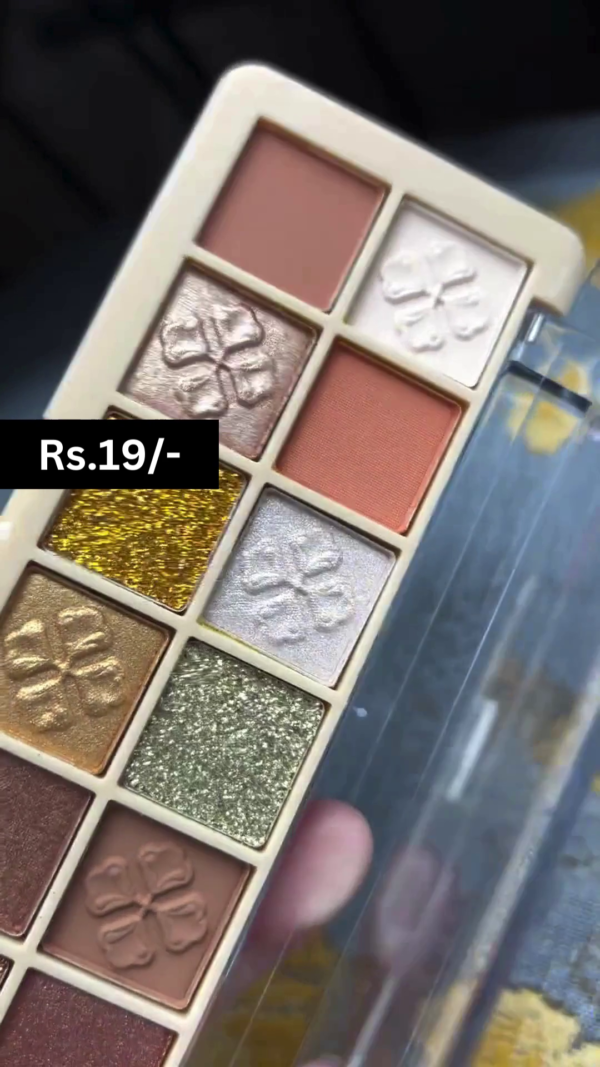 12-Color Shimmer and Matte Eyeshadow Palette with Floral Embossed Design Featuring Rich Metallics, Glitters, and Natural Hues for Bold and Everyday Glam Looks - Image 2