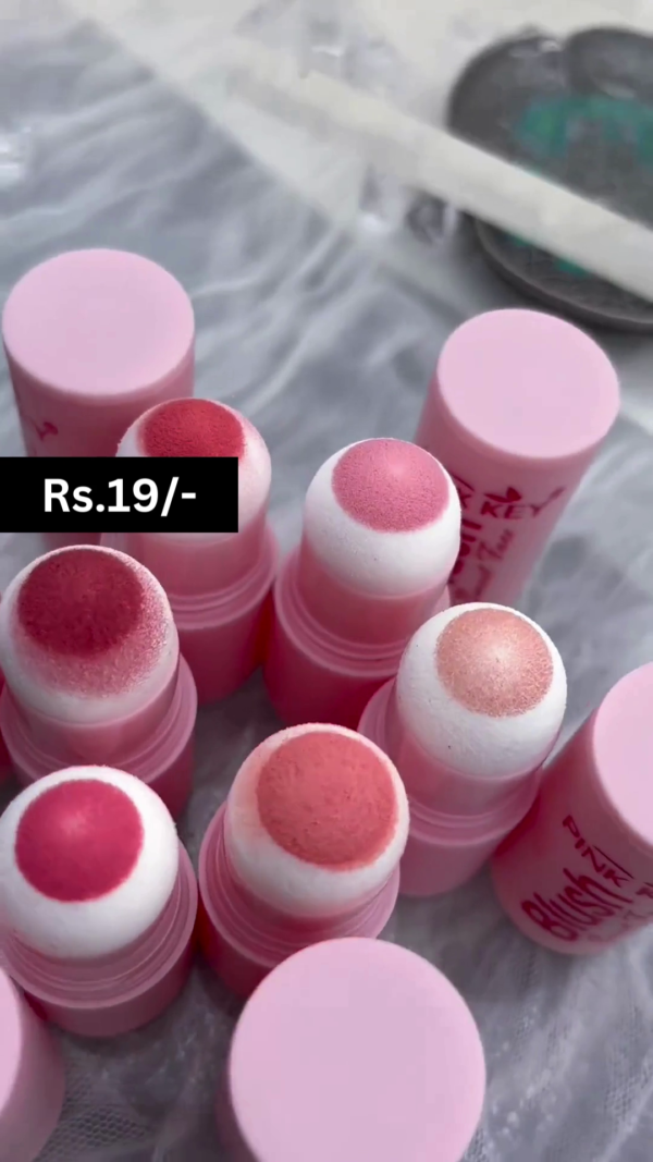 Pink Key Blush Stick with Built-in Sponge Applicator – Lightweight, Easy-to-Use Cream Blush for Natural and Radiant Cheek Color in Multiple Shades – Compact and Travel-Friendly Beauty Essential - Image 2
