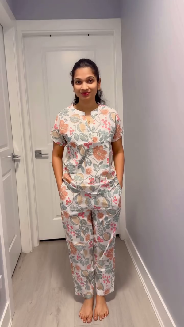 Women's Cotton Printed Co-ord Set – Stylish Floral and Bird Motif Full Sleeve Top and Bottom Co-ord Sleepwear for Comfortable Lounge and Nightwear