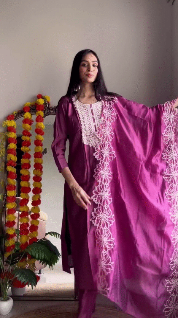 Mirror Work Anarkali Kurta Set with Printed Dupatta and Matching Pants In Multi Shades– Festive Ethnic Wear for Women - Image 2