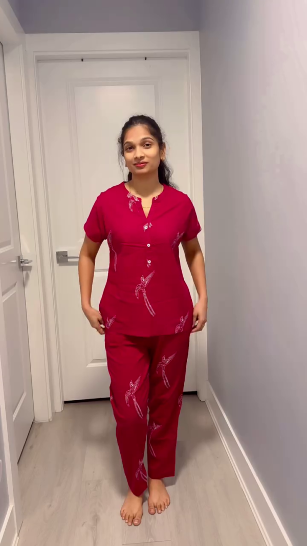 Women's Cotton Printed Co-ord Set – Stylish Floral and Bird Motif Full Sleeve Top and Bottom Co-ord Sleepwear for Comfortable Lounge and Nightwear - Image 3