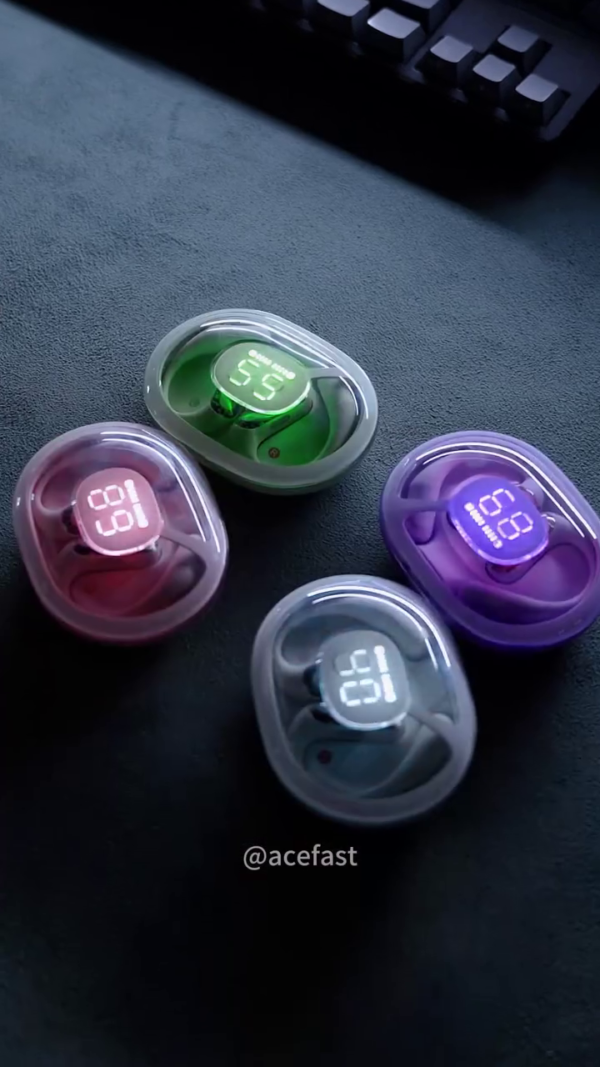 Acefast Transparent Wireless Earbuds with LED Digital Display Charging Case, Ergonomic Fit, Touch Controls, Colorful Design, Bluetooth Connectivity, and Crystal-Clear Sound – Perfect for Daily Use and Stylish Tech Enthusiasts