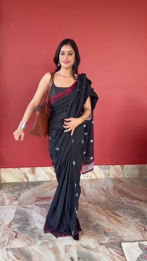 Handwoven Soft Cotton Sarees for Women – Traditional Ethnic Drape in Mauve, Black Ikat, and Maroon Shades with Minimalist Blouse Pairing Ideal for Festive, Office, and Daily Wear - Image 2