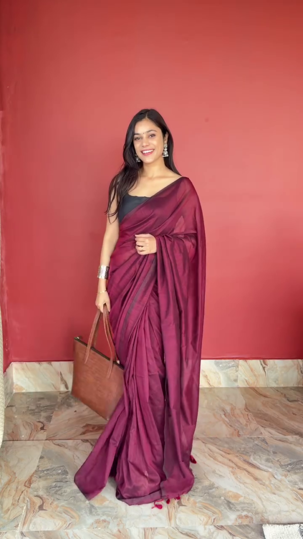 Handwoven Soft Cotton Sarees for Women – Traditional Ethnic Drape in Mauve, Black Ikat, and Maroon Shades with Minimalist Blouse Pairing Ideal for Festive, Office, and Daily Wear - Image 3
