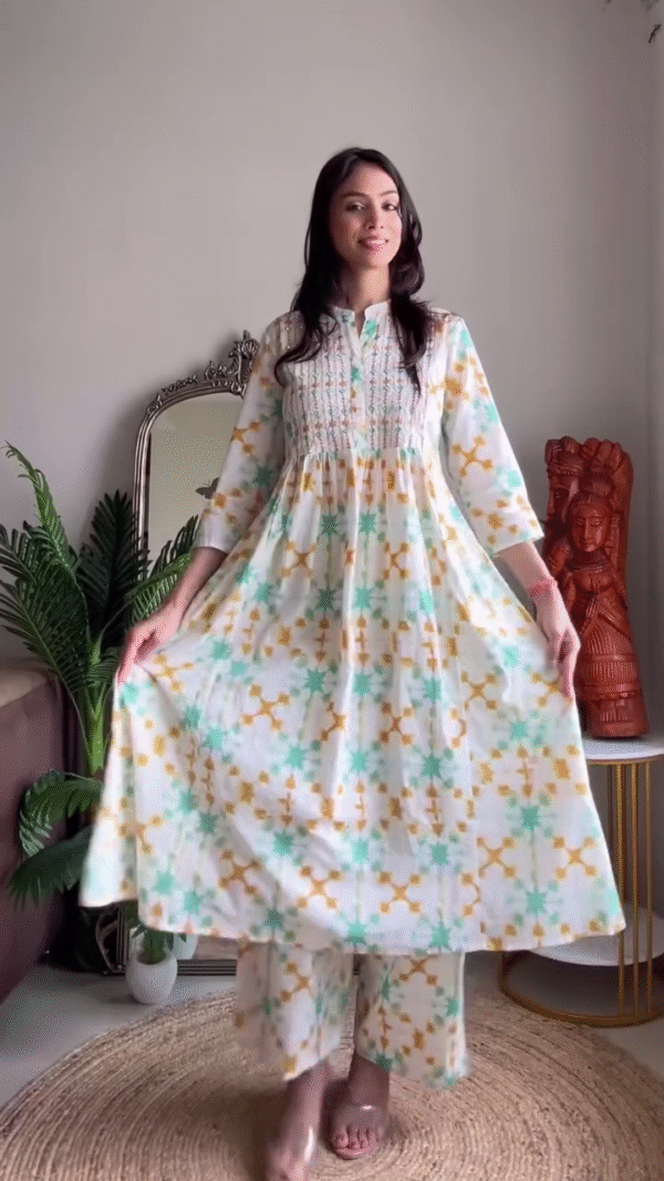 Multi Kurta Set Featuring a Flowy Floral Anarkali with Palazzo and a Bright Sleeveless Yellow Kurta with Pants – Perfect for Everyday Grace and Festive Charm