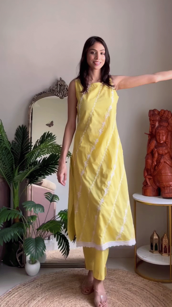 Multi Kurta Set Featuring a Flowy Floral Anarkali with Palazzo and a Bright Sleeveless Yellow Kurta with Pants – Perfect for Everyday Grace and Festive Charm - Image 2