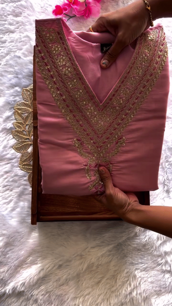 Elegant Baby Pink Embroidered Kurta Set for Women with Floral Printed Organza Dupatta – Traditional Ethnic Suit Set with Golden Thread Work, Perfect for Festive Occasions, Weddings, and Daytime Celebrations