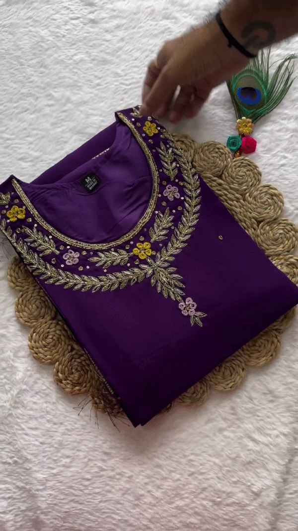 Royal Purple Embroidered Silk Kurta Set with Golden Zari Work Dupatta – Elegant Three-Piece Ethnic Wear for Women, Perfect for Festive Occasions, Weddings, and Traditional Events
