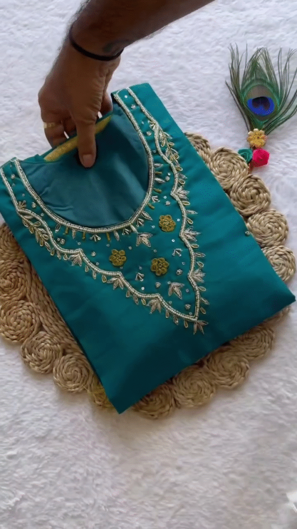 Teal Embroidered Kurta Set with Golden Banarasi Dupatta – Elegant Festive Wear for Women | Traditional Three-Piece Suit for Weddings, Celebrations & Cultural Events