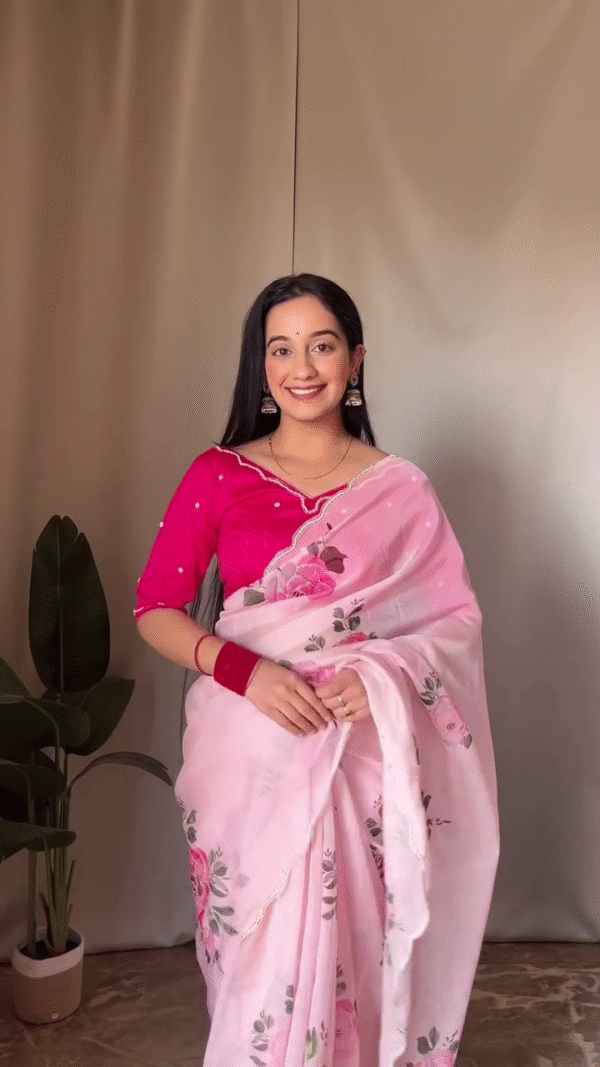 Georgette and Cotton Blend Saree Combo with Hand-Embroidered Floral Borders, Pastel Prints, and Contrasting Blouse Designs Perfect for Festive, Ethnic, and Casual Wear - Image 2