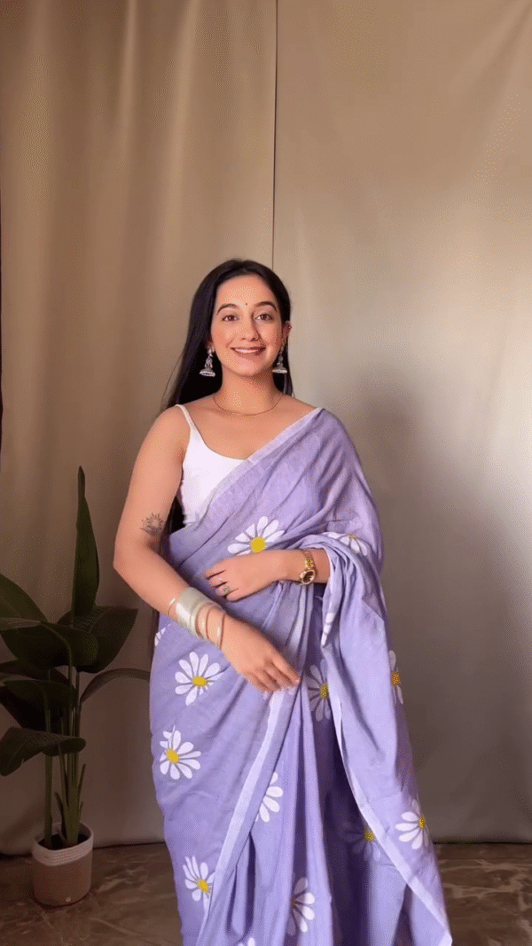 Georgette and Cotton Blend Saree Combo with Hand-Embroidered Floral Borders, Pastel Prints, and Contrasting Blouse Designs Perfect for Festive, Ethnic, and Casual Wear - Image 3