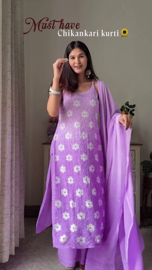 Chikankari Kurta Set with Intricate White Floral Embroidery and Matching Dupatta Paired with Stylish Short Chikankari Kurti Featuring Traditional White Threadwork – Perfect Blend of Ethnic Grace and Contemporary Chic