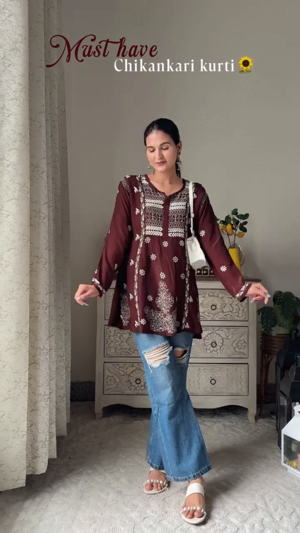 Chikankari Kurta Set with Intricate White Floral Embroidery and Matching Dupatta Paired with Stylish Short Chikankari Kurti Featuring Traditional White Threadwork – Perfect Blend of Ethnic Grace and Contemporary Chic - Image 2