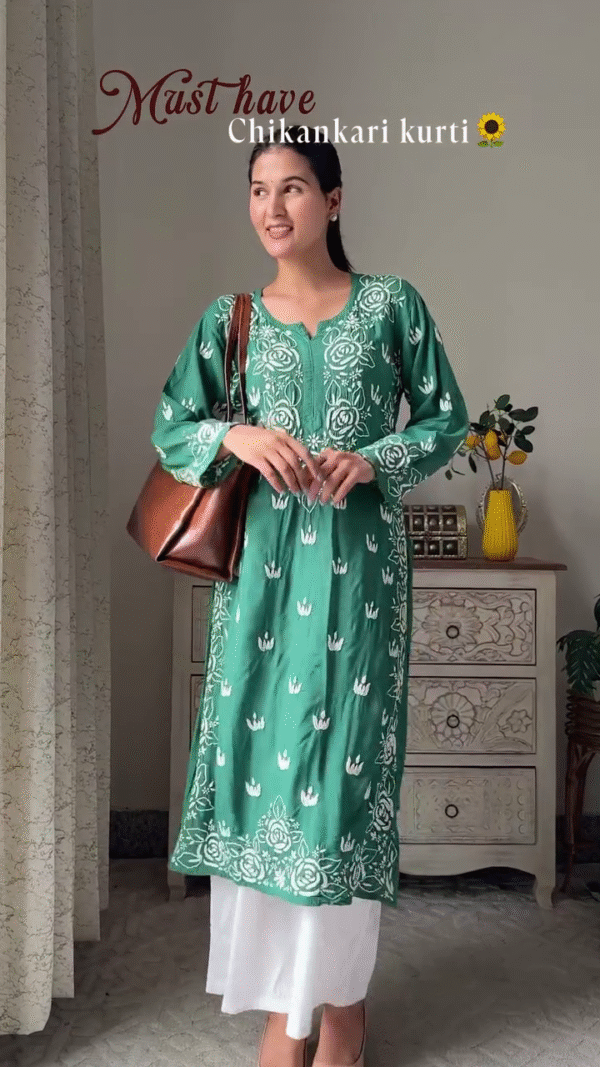 Chikankari Kurta Set with Intricate White Floral Embroidery and Matching Dupatta Paired with Stylish Short Chikankari Kurti Featuring Traditional White Threadwork – Perfect Blend of Ethnic Grace and Contemporary Chic - Image 3