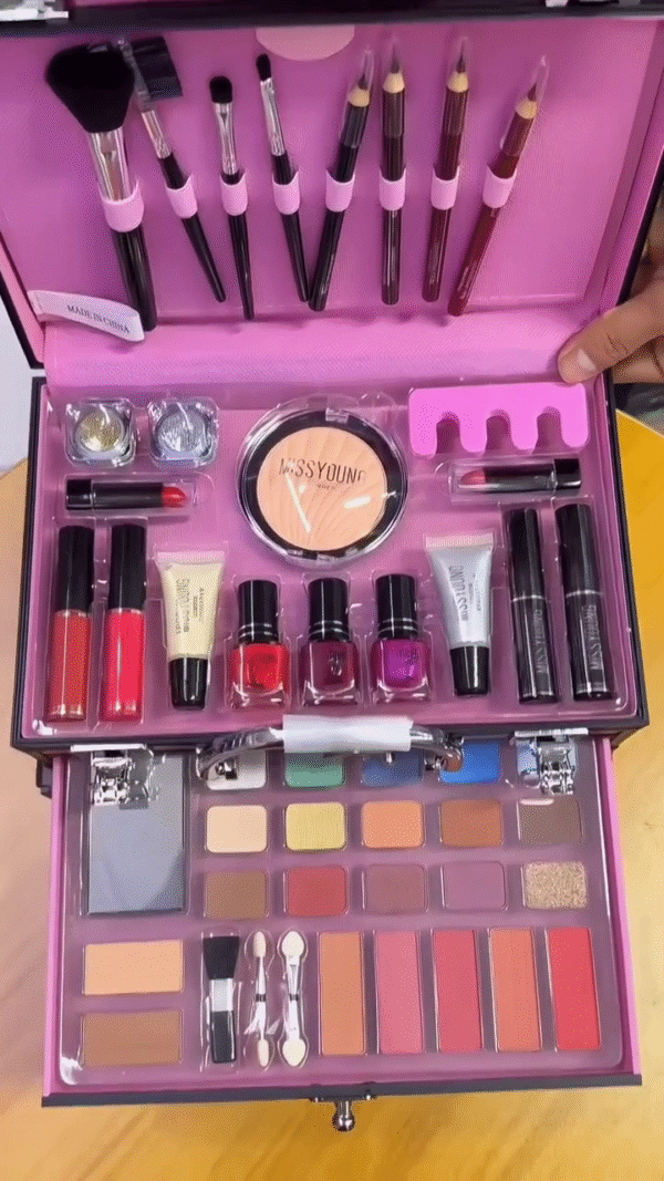 All-in-One Professional Makeup Kit Box for Women and Girls by Miss Young – Complete Set with Brushes, Lipsticks, Nail Polishes, Eyeshadow, Compact Powder, and More in a Portable Carry Case - Image 2