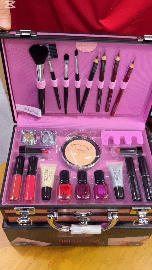 All-in-One Professional Makeup Kit Box for Women and Girls by Miss Young – Complete Set with Brushes, Lipsticks, Nail Polishes, Eyeshadow, Compact Powder, and More in a Portable Carry Case - Image 3