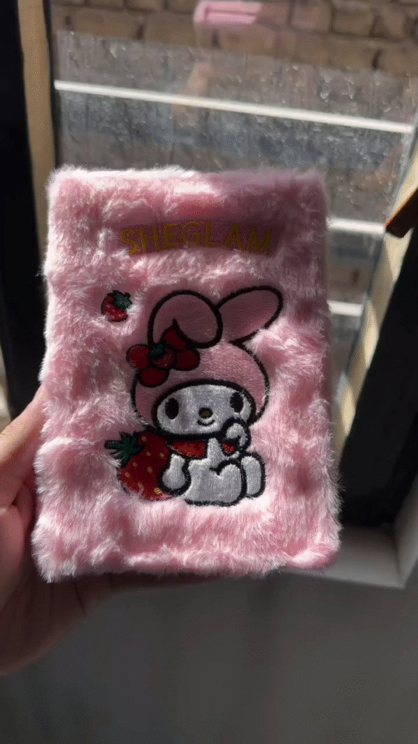 Melody Strawberry-Themed All-in-One Makeup Palette Set Featuring Eyeshadows, Highlighters, and Lip Colors in a Furry Pink Case
