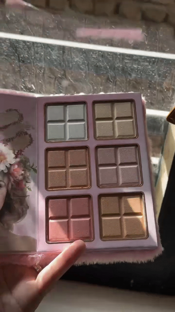 Melody Strawberry-Themed All-in-One Makeup Palette Set Featuring Eyeshadows, Highlighters, and Lip Colors in a Furry Pink Case - Image 3
