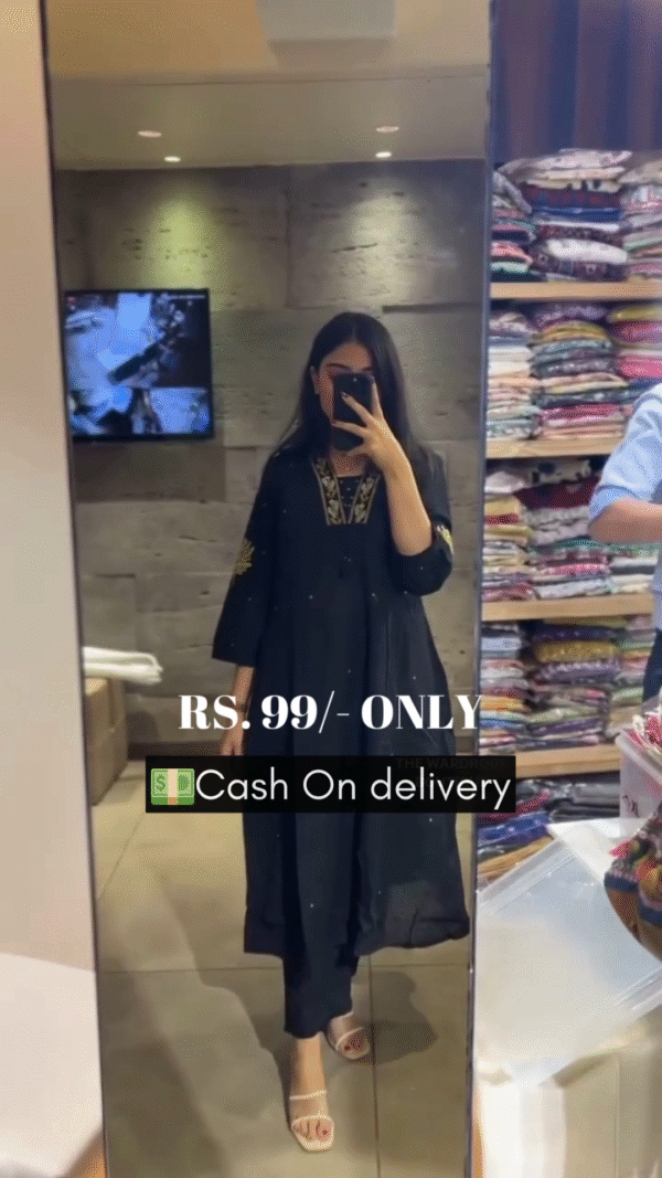 Stylish Black Embroidered Kurti with Elegant Golden Detailing - Image 2