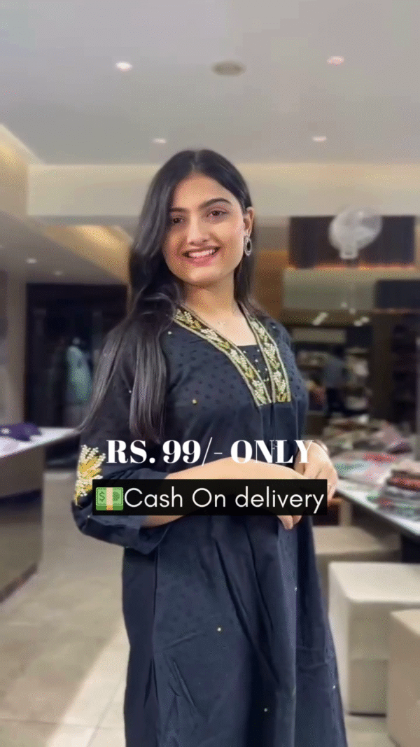 Stylish Black Embroidered Kurti with Elegant Golden Detailing