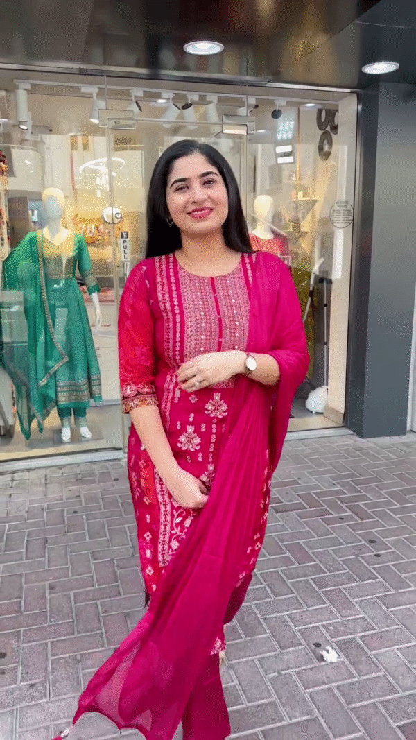 Elegant Ready-to-Wear Suit Collection Showcasing a Vibrant Blend of Festive Reds, Rich Embroideries, Floral Prints, and Subtle Pastel Tones – Crafted in Cotton, Georgette, and Silk Blend Fabrics with Intricate Threadwork, Sequin Embellishments, and Coordinated Dupattas – Perfect for Festive Gatherings, Daytime Celebrations, and Traditional Occasions