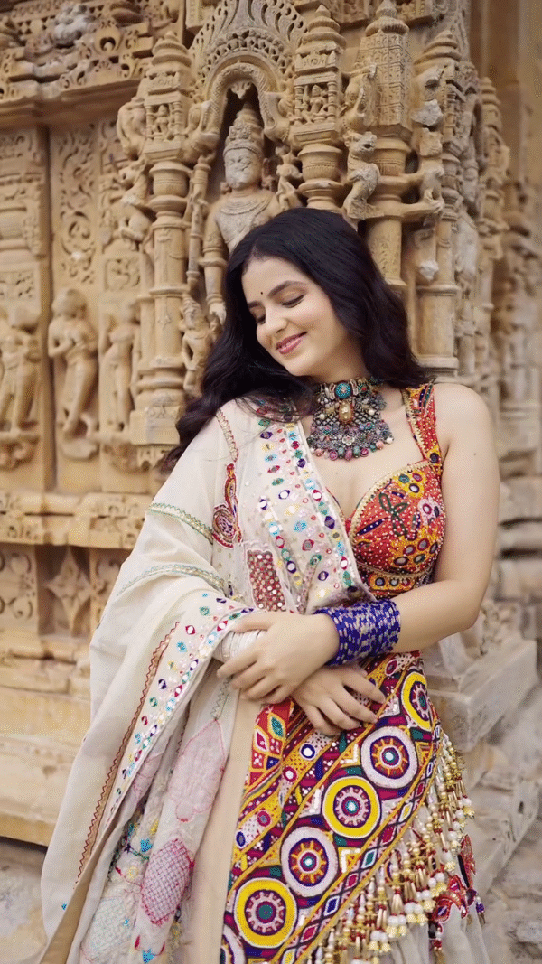 Ivory Mirror Work Lehenga with Colorful Kutchi Embroidery – Royal Heritage Vibes - Image 2