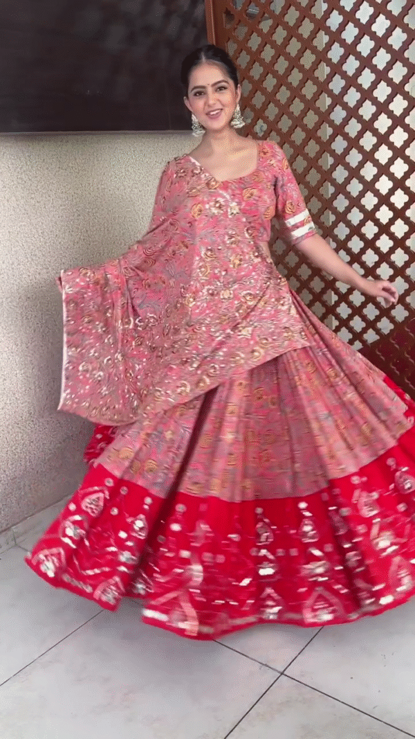 Festive Lehenga Choli Set with Mirror Work & Foil Print in Vibrant Colors – Perfect for Navratri & Celebrations - Image 2