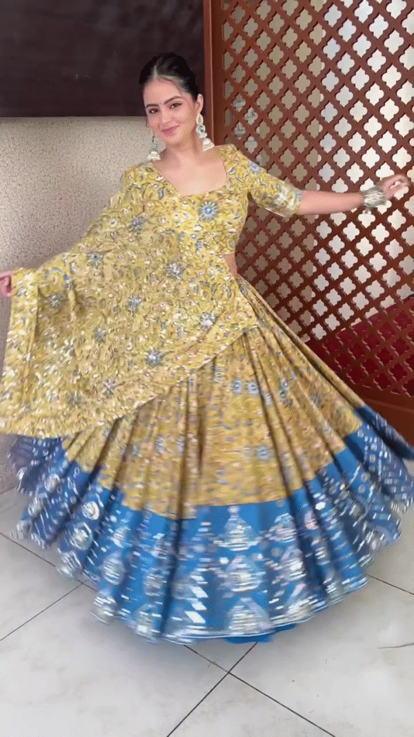 Festive Lehenga Choli Set with Mirror Work & Foil Print in Vibrant Colors – Perfect for Navratri & Celebrations - Image 3