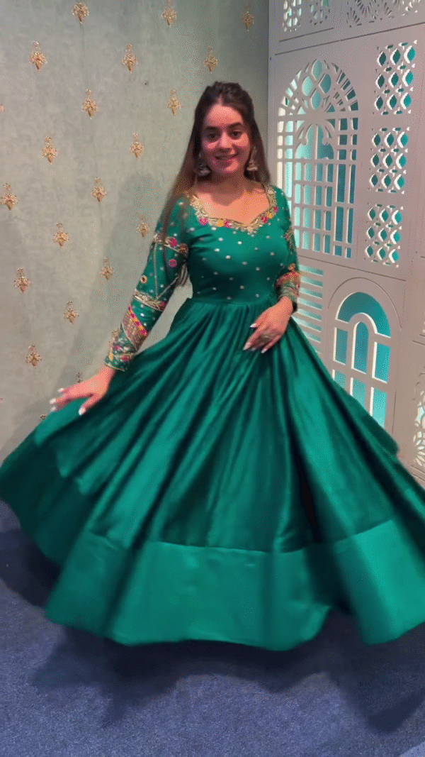 Elegant Twirl-Ready Embroidered Gown Collection – Festive Colors & Mirror Detailing - Image 2