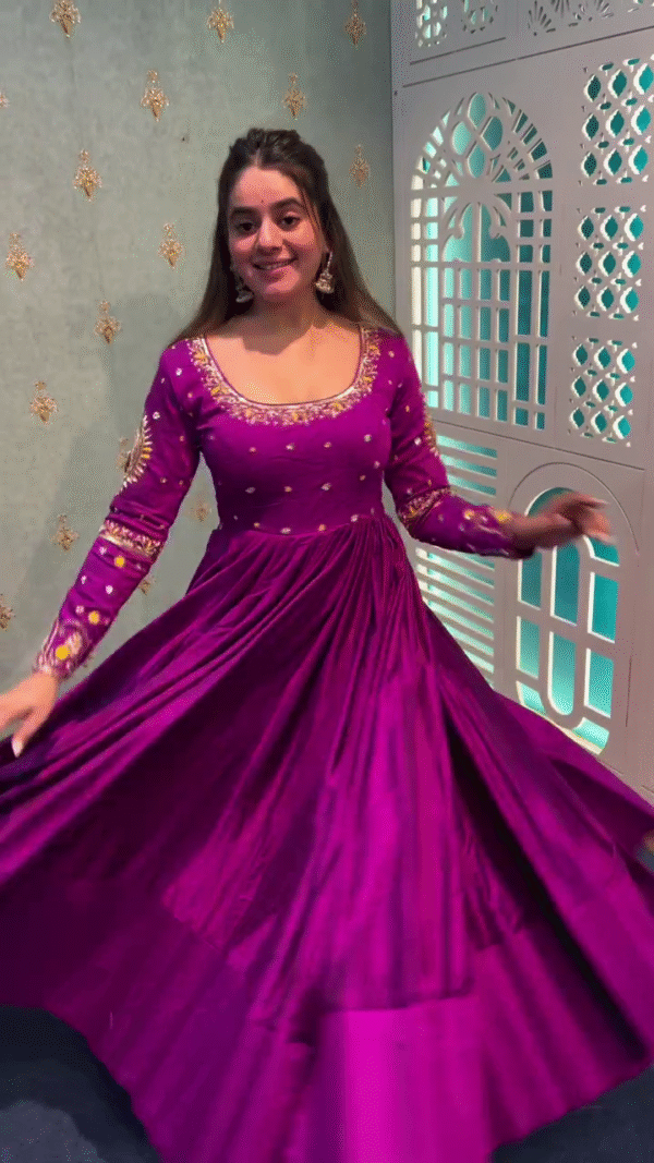 Elegant Twirl-Ready Embroidered Gown Collection – Festive Colors & Mirror Detailing - Image 3