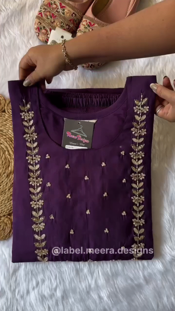 Elegant Purple Embroidered Kurta Set with Matching Dupatta and Trousers for Festive and Traditional Occasions
