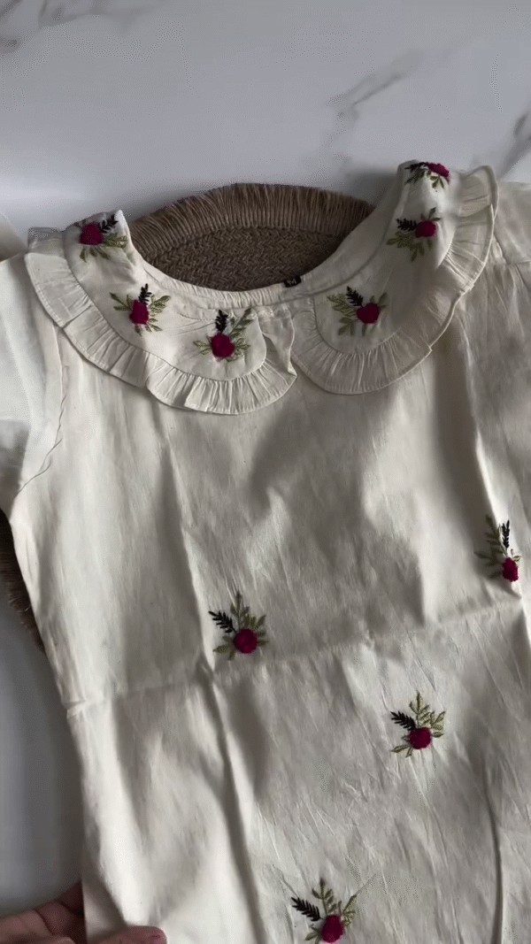 Elegant Cream Embroidered Kurti with Colorful Floral Detailing – Perfect for Casual and Festive Occasions, Offering a Fresh and Vibrant Look. - Image 2