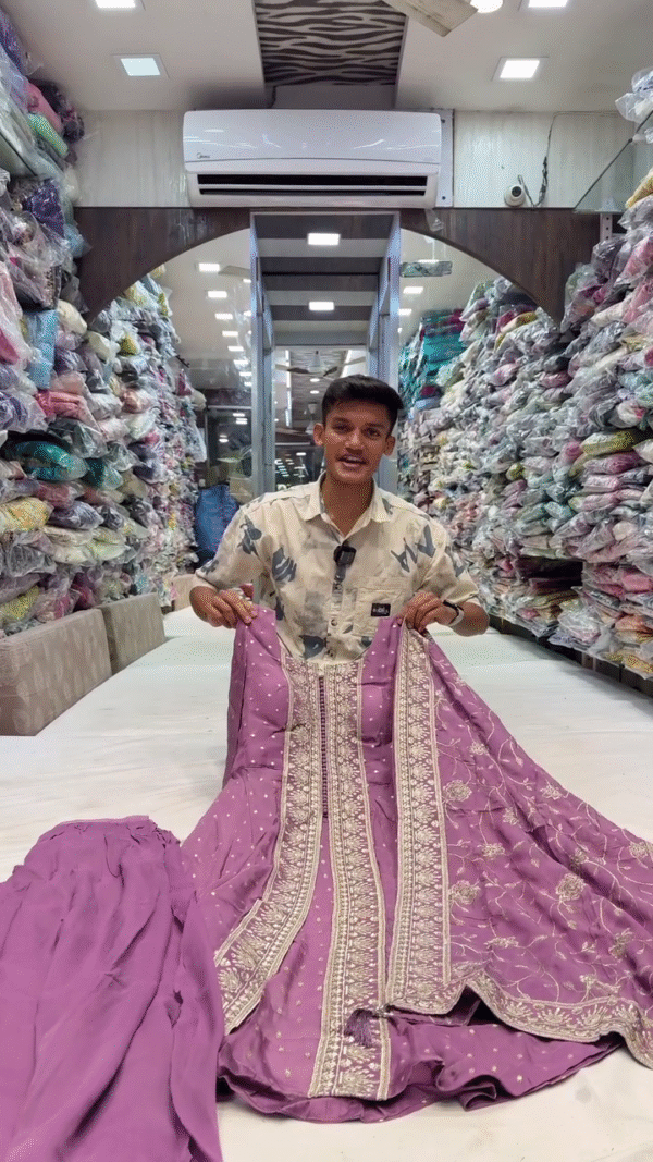 Elegant Lavender Embroidered Anarkali Suit with Heavy Golden Thread Work, Matching Dupatta & Bottom – Perfect for Weddings, Festive Occasions & Traditional Events - Image 2