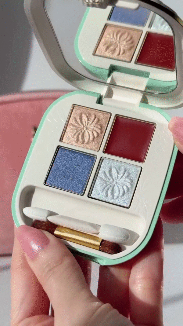 Compact Eyeshadow Palette with Stunning Shades of Shimmering Blue, Red, and Champagne - Image 2