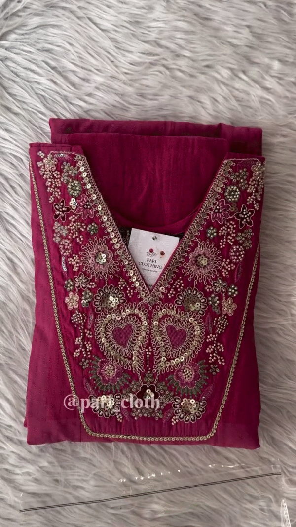 Elegant Maroon Embroidered Kurti Set with Intricate Beaded Neckline and a Matching Dupatta with Elegant Borders – Perfect for Festive and Formal Occasions.